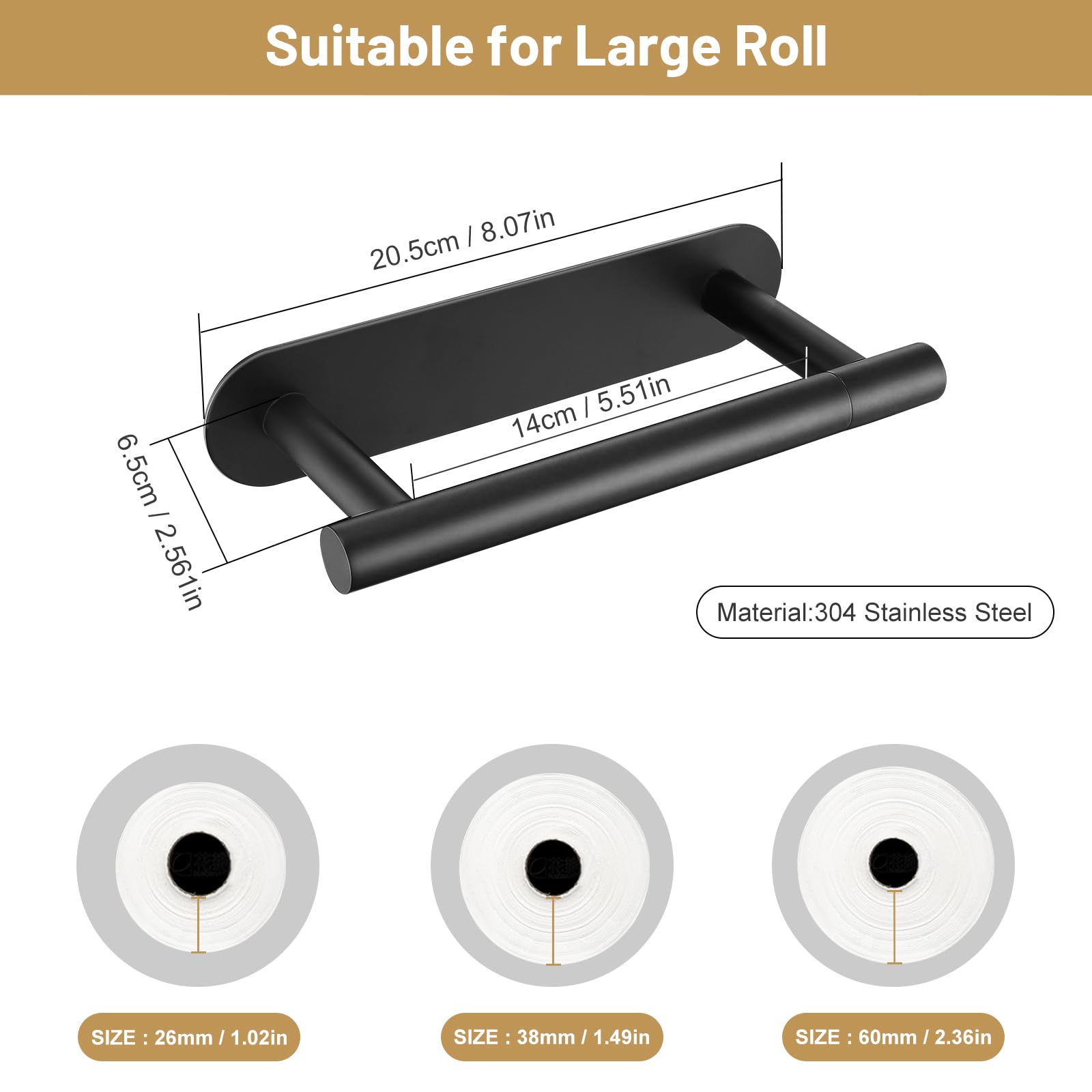 Matte Black Self Adhesive Toilet Roll Paper Holder No Drill for Bathroom — Amazon image 6