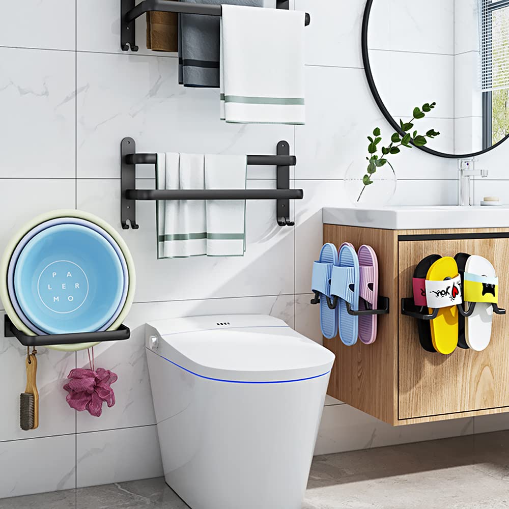 Portasciugamani Da Parete 2 Livelli - Con Ganci - Per Bagno, Cucina O Ufficio - Colore Nero, 40 Cm - Foto 7