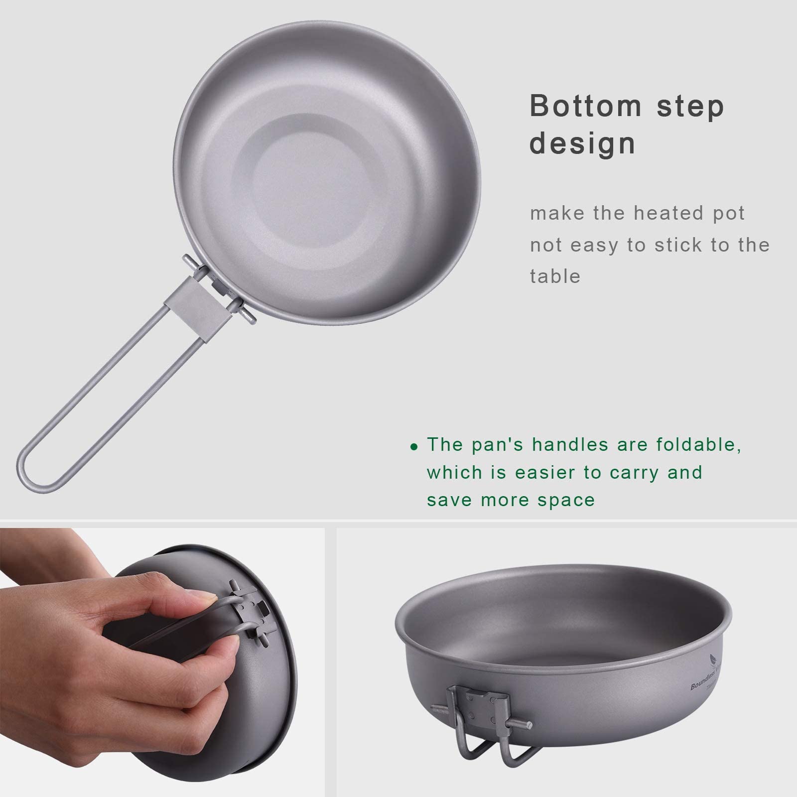 iBasingo Titan Bratpfanne Leichtes Camping Pfanne Skillet Griddle Wandern Kleine Tellerschale Outdoor Kochgeschirr mit Klappgriff für Fried Egg Kleines Steak fur 1 Man Ti2061C