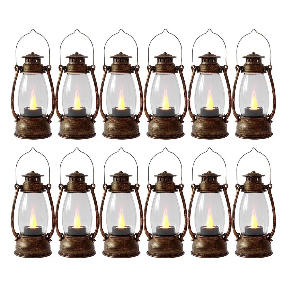 CTRLZS Vintag Candle Lanterns Small Hanging Lanterns Mini Lantern For Indoors 12Pcs With Flicker Candles For Home Decor Copper