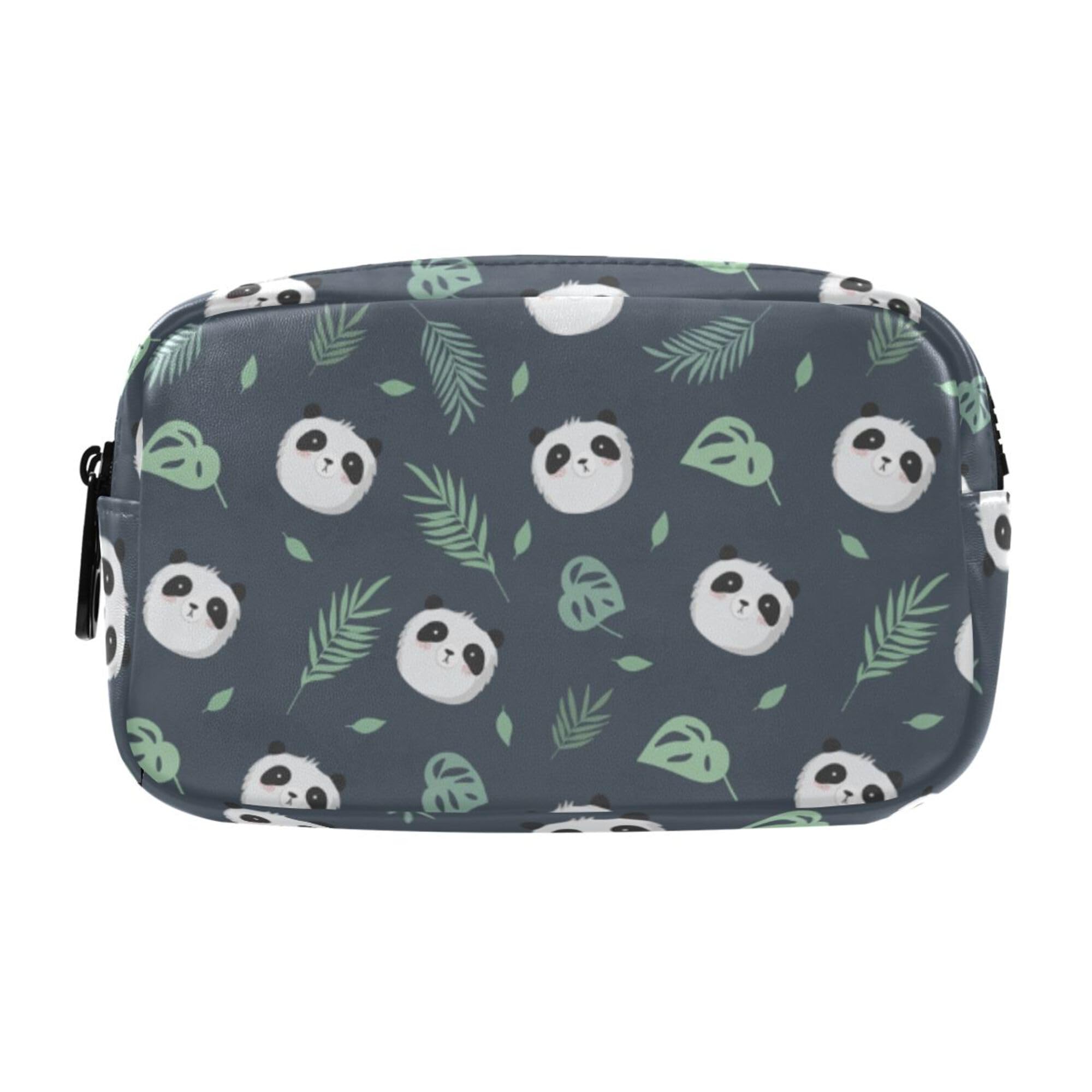 ALAZA Aesthetic Leather Pencil Case with 2 Compartments Panda Plant Leaves — image 1