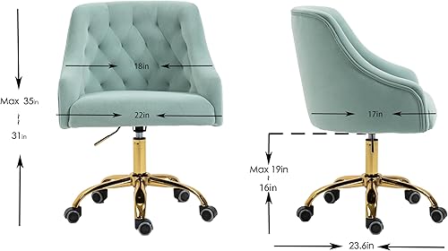 Miniatura 9 de ZOBIDO Cómoda silla de trabajo para la oficina en casa con ruedas, bonita y moderna tapizada de terciopelo con respaldo de concha, silla de