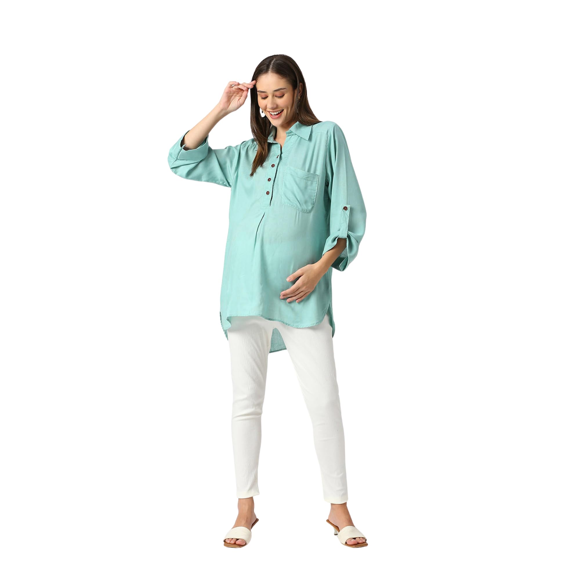 Rayon Casual Maternity Shirt |Green-picture-24