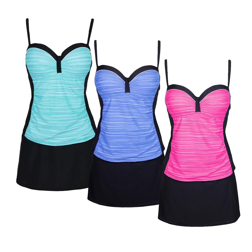 enakshi (label) Women Stripe Two Piece Tankini Top Skirt Bottom Swimsuit Beachwear S Blue|Clothing, Shoes & Accessories | Womens Clothing | Swimwear-picture-13