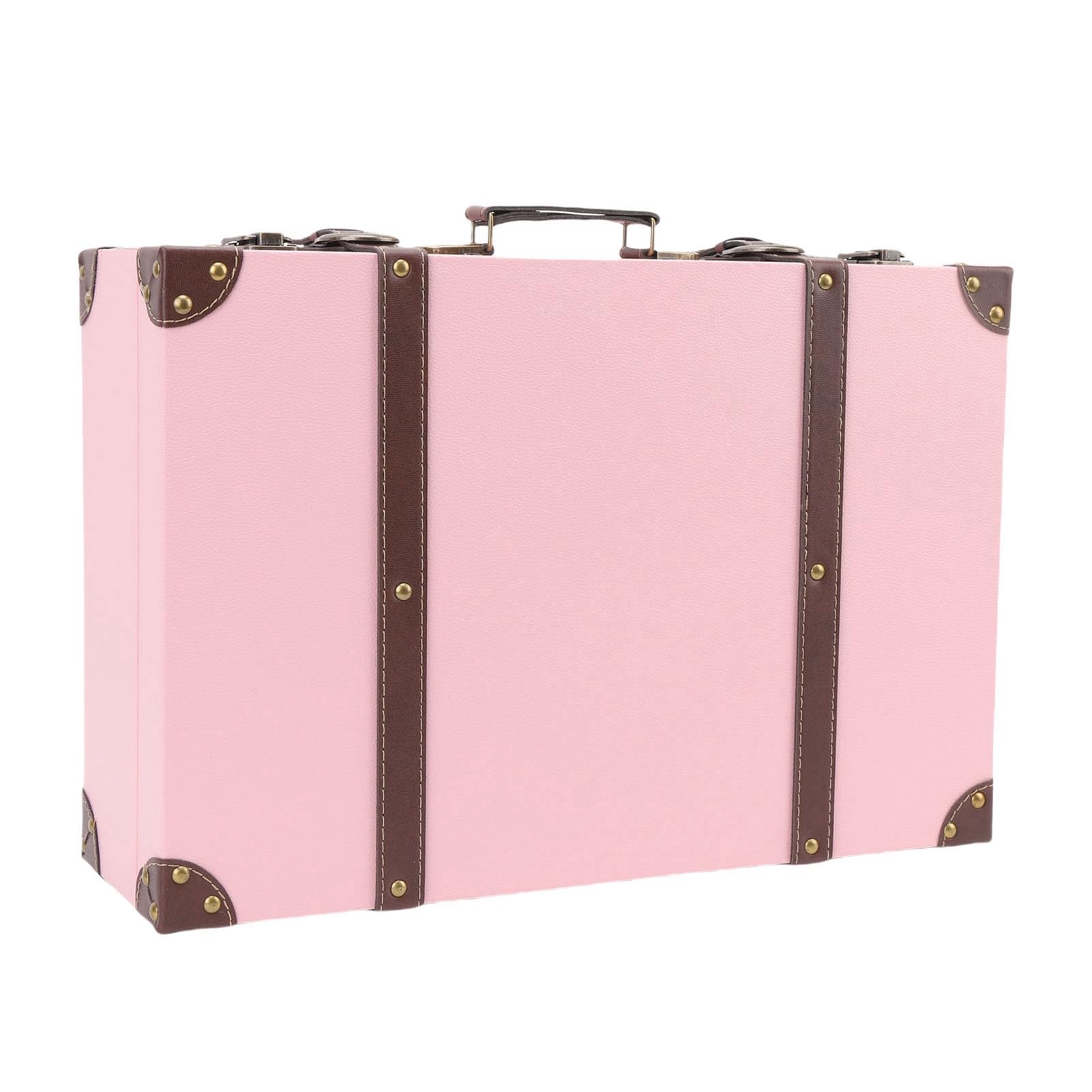 PUSOKEI Stara Walizka Dekoracyjna, Retro Pudełko na Przechowywanie (PINK) | Decorative Storage Suitcase for Travel Theme, Antique Chest for Photography Props, 17.7x11.8x5.9in