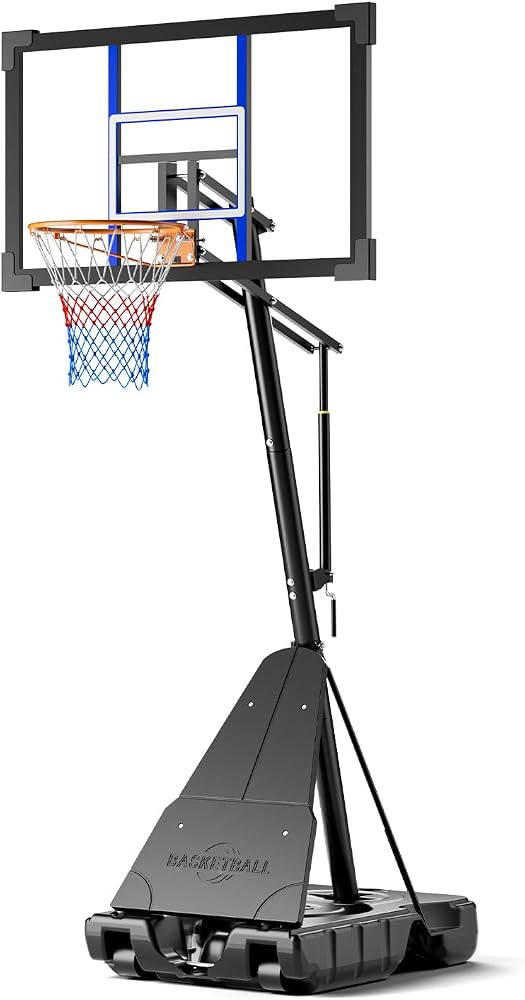 Aro de baloncesto ajustable al aire libre de 10 PIES con tablero de 44/48 pulgadas, aros de baloncesto portátiles y objetivos al aire libre con manivela sin escalones, para adultos jóvenes, niños