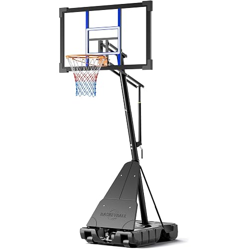 Asbest Adjustable Basketball Hoop Outdoor 10FT with 44/48 Inch Backboard, Portable Basketball Hoops & Goals Outdoor with Stepless Crank, for Youth Adults Kids