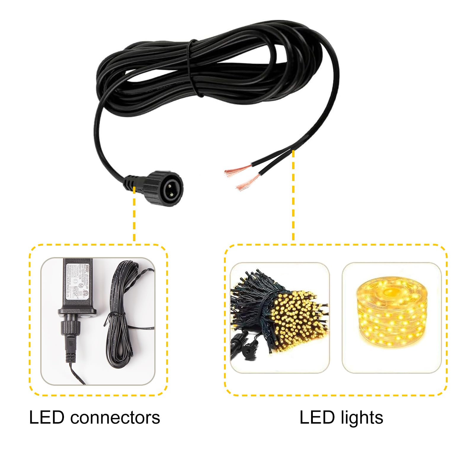 Câble d'alimentation LED étanche 3 m pour transformateurs de puissance CZJUTAI – Connecteur DC 2 broches durable pour une utilisation en extérieur et en intérieur [LED4]