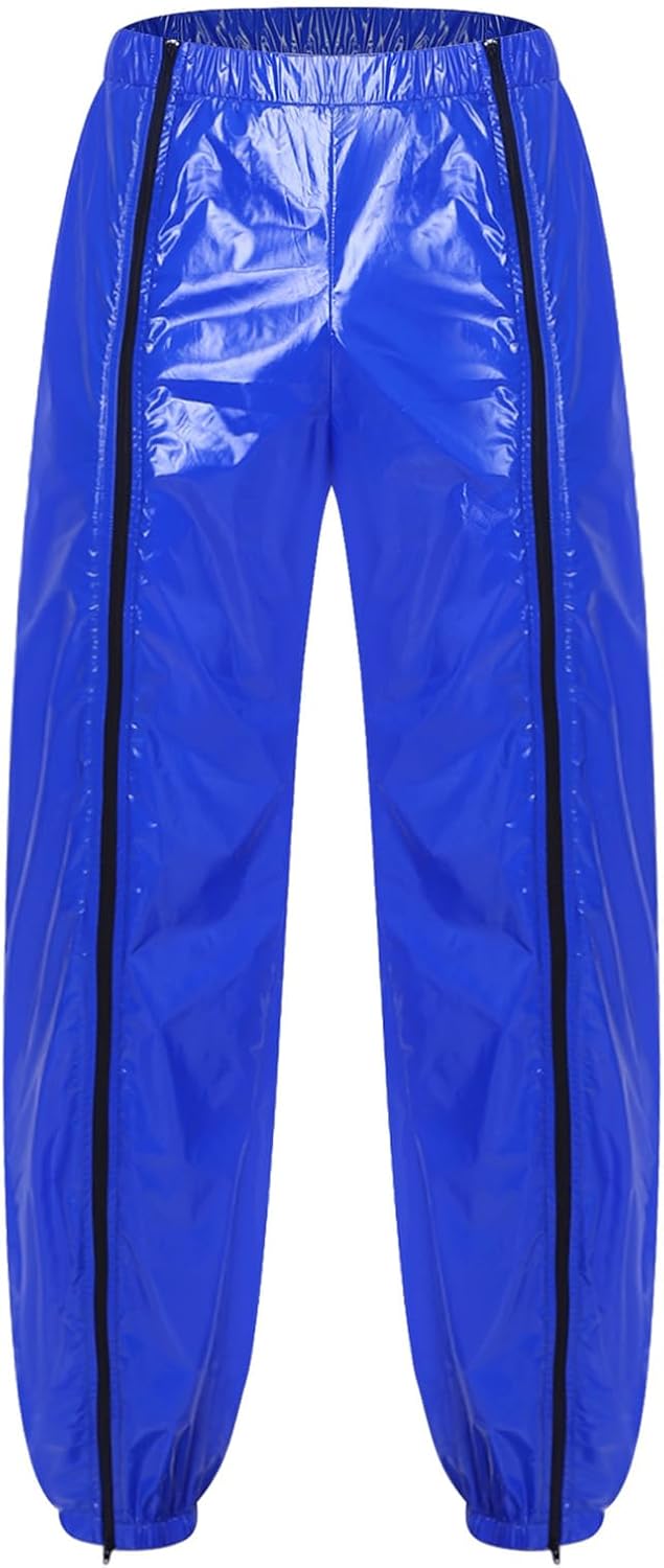 Men Elastic Waistband Nylon Joggers High Waist Waterproof Jogging Pants with Zipper Front Sportswear