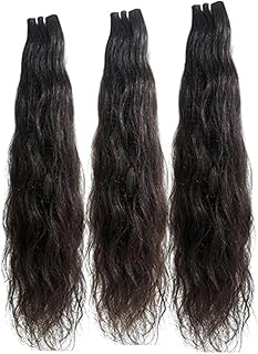 N12 Products Raw Indian Virgin Human Hair Bundles Natural Wavy Extensions for Women's – Single Donor, Unprocessed Double Weft Bundle Deals (Natural Black, 18 inch+ 20 inch +22 inch)
