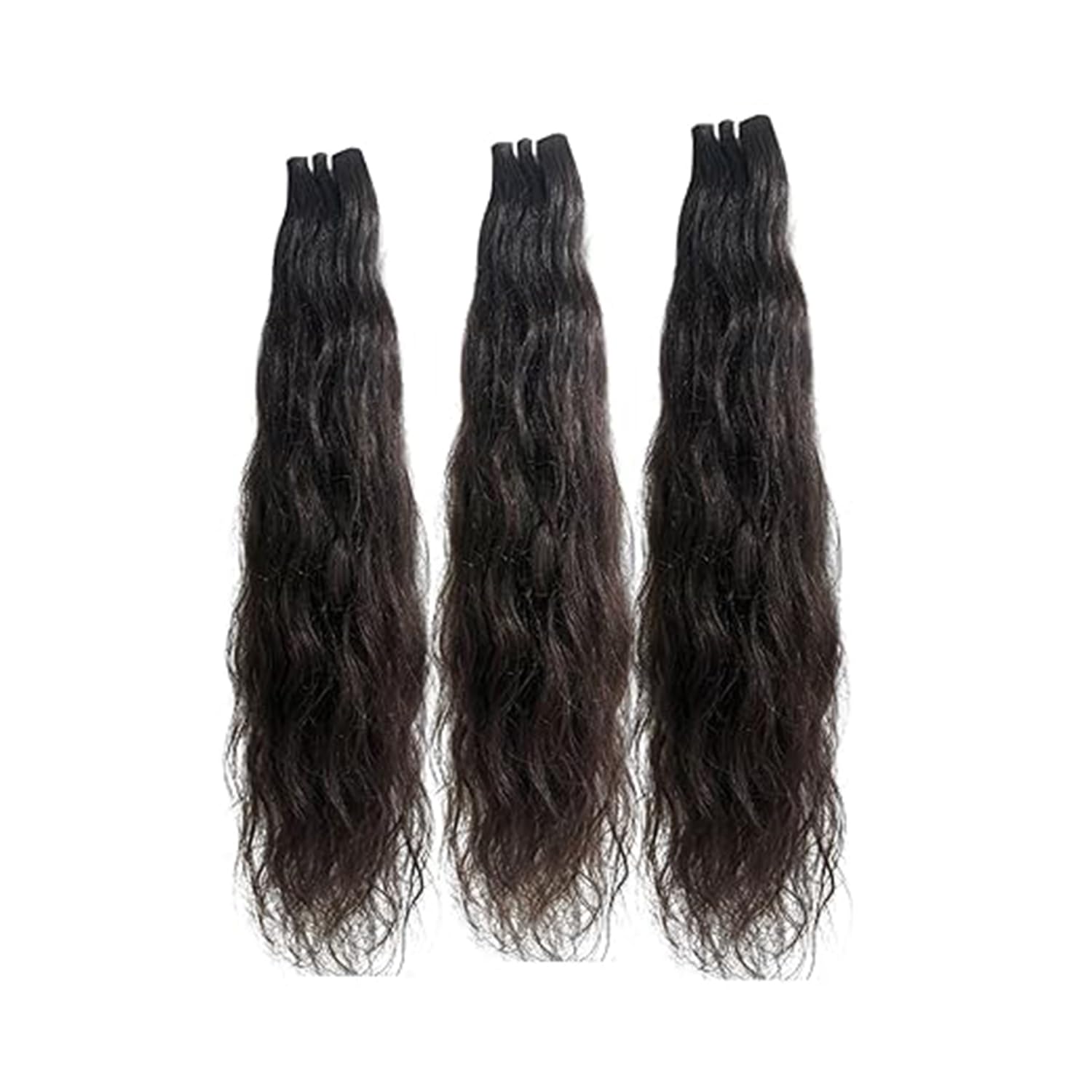 Raw Indian Virgin Human Hair Bundles Natural Wavy Extensions for Women's – Single Donor, Unprocessed Double Weft Bundle Deals (Natural Black, 20 inch+ 22 inch +24 inch)