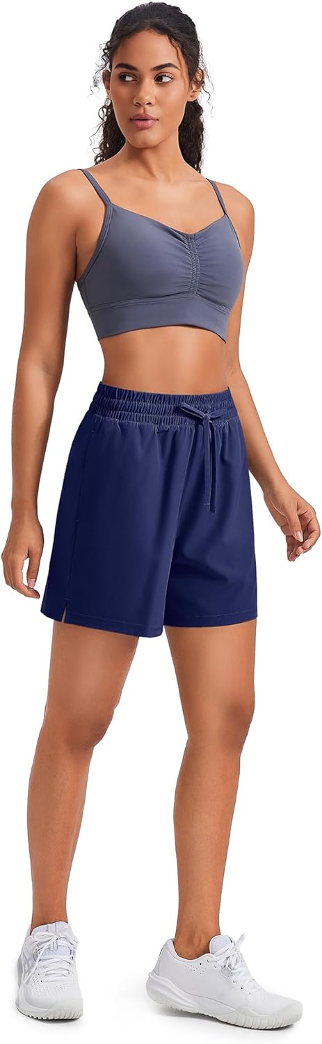 PINSPARK Women 5'' Quick Dry Running Athletic Shorts High Waisted Workout Gym Split Drawstring Short with 2 Pocket - Image 4