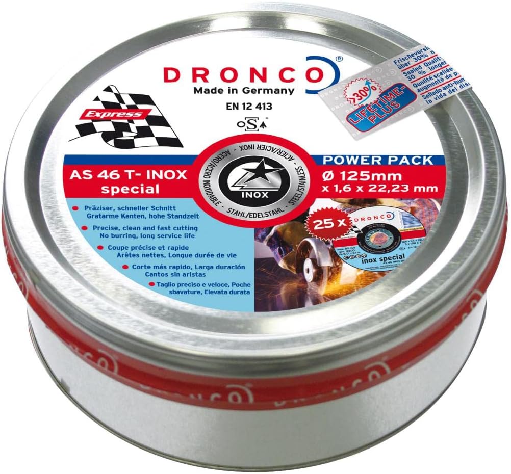 DRONCO AS46TINOX-125PACKPLUS25 - Lata sellada de 25 discos de Corte Metal 125 x 1,6 mm AS 60 T INOX Special Express Lifetime Plus