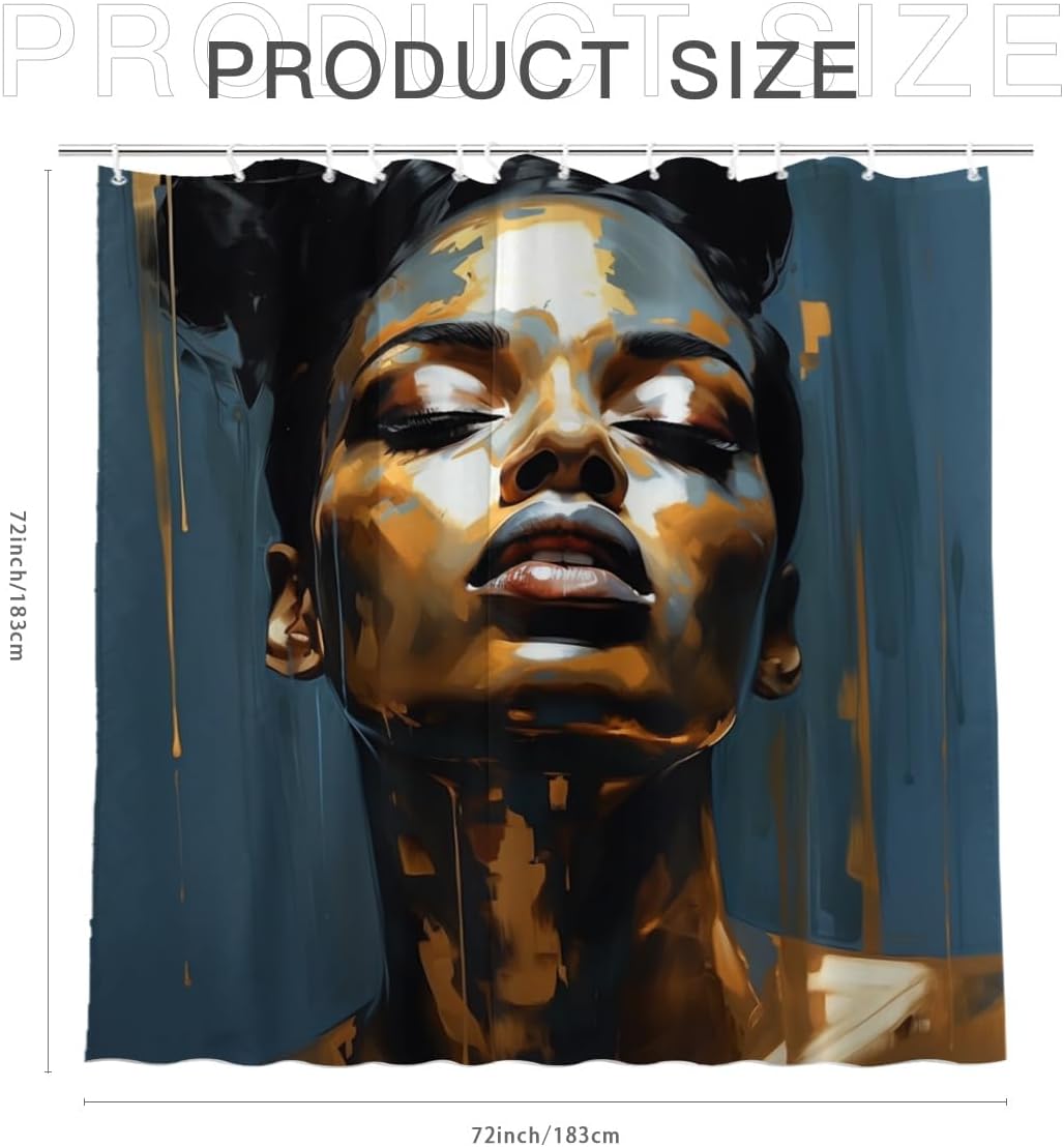 Black Girl Shower Curtain African Elegant Feminine, Drip Paint Technology, Sunshine Impressionism Style Theme Fabric Shower Curtain Set Bathroom Decoration with Hooks Waterproof Washable 72*72 inches