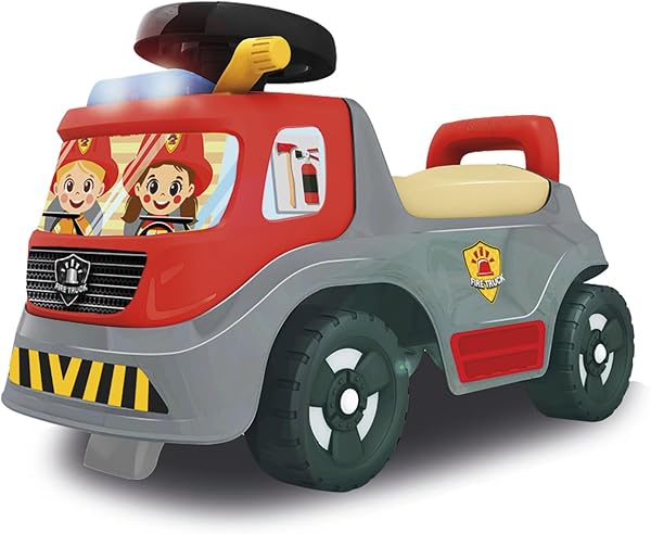 Smoby - Porteur Camion Pompier - avec Sirène, Lumières et Rampe Électronique - Coffre de Rangement - Dès 12 Mois - Fabriqué en France