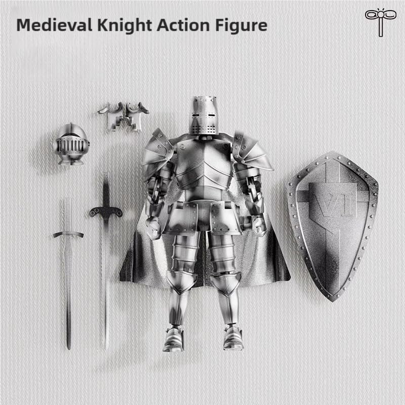 Medieval Action Figures,Knight Armor Action Figure,Multi-Jointed Movable Robot Mannequin T13,Dummy 13 Action Figure(Assembly Required) (B-Silver)