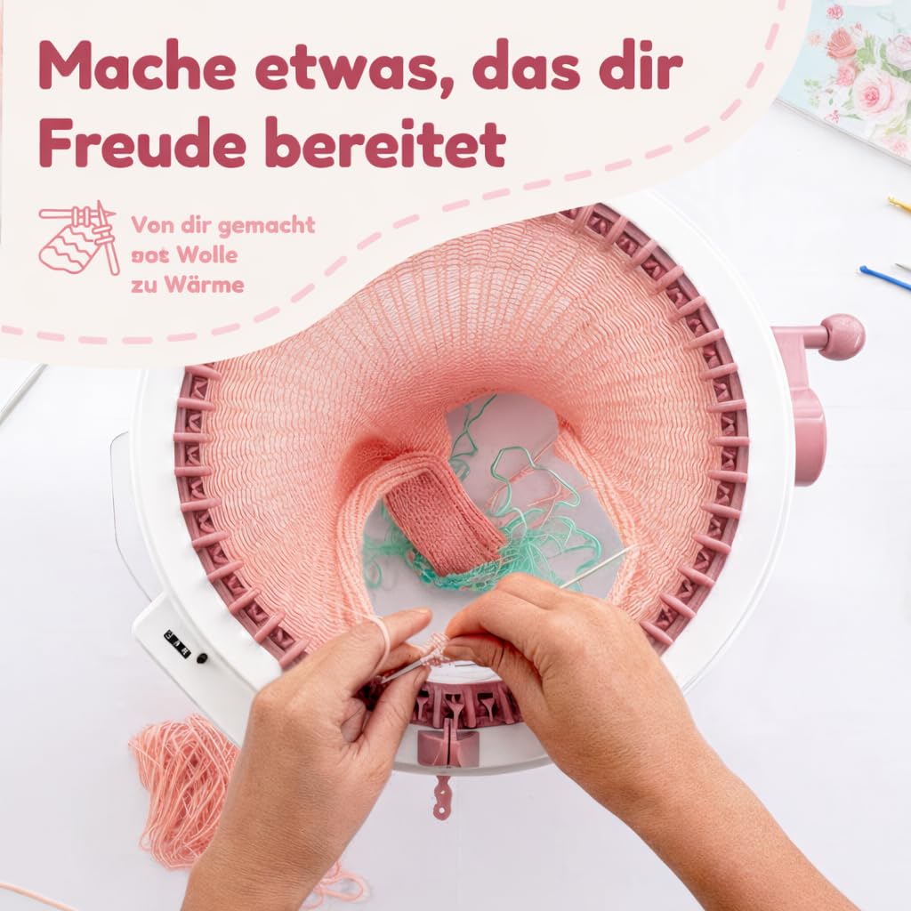 Tiny Thinkers Sentro Strickmaschine XL mit Drehadapter, Rundstrickmaschine mit 48 Nadeln, 20x schneller als Handstricken, Komplettes Strickset mit Zubehör & E-Book, Für Anfänger & Fortgeschrittene
