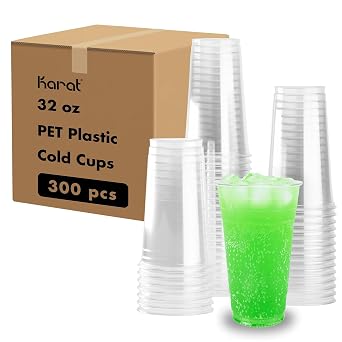 Karat [300 ct] 32oz Plastic Cups, Clear Disposable Cold Cup for Iced Coffee, Smoothies, and More, 107mm C-KC32