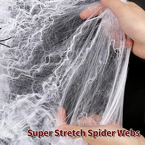 SULOLI Halloween Spider Web Decoration,200g Spider Web Halloween Decoration with 50pcs Fake Spiders Stretchable Halloween Cobwebs Decorations