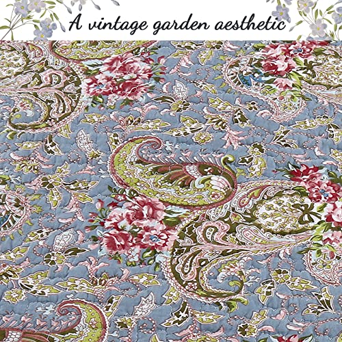 Cozy Line Home Fashions French Floral Country Cottage Blue Scalloped 100% Cotton Reversible Bedding Quilt Set, Bedspread, Coverlet (Provence Garden, King - 3 Piece) #TOP4