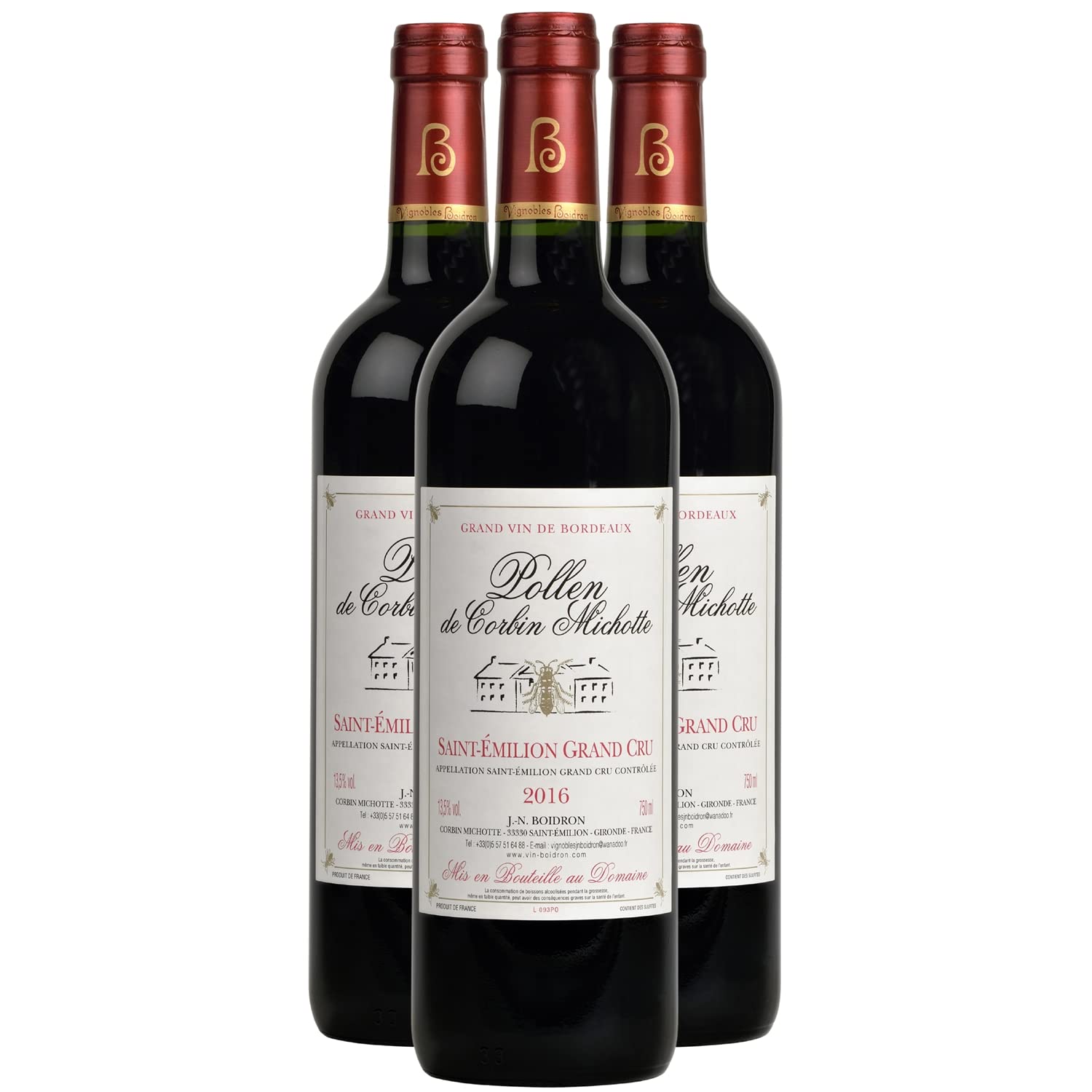 Château Corbin Michotte Saint-Emilion Grand Cru Pollen - Rouge 2016 - Vin Rouge de Bordeaux (3x75cl)