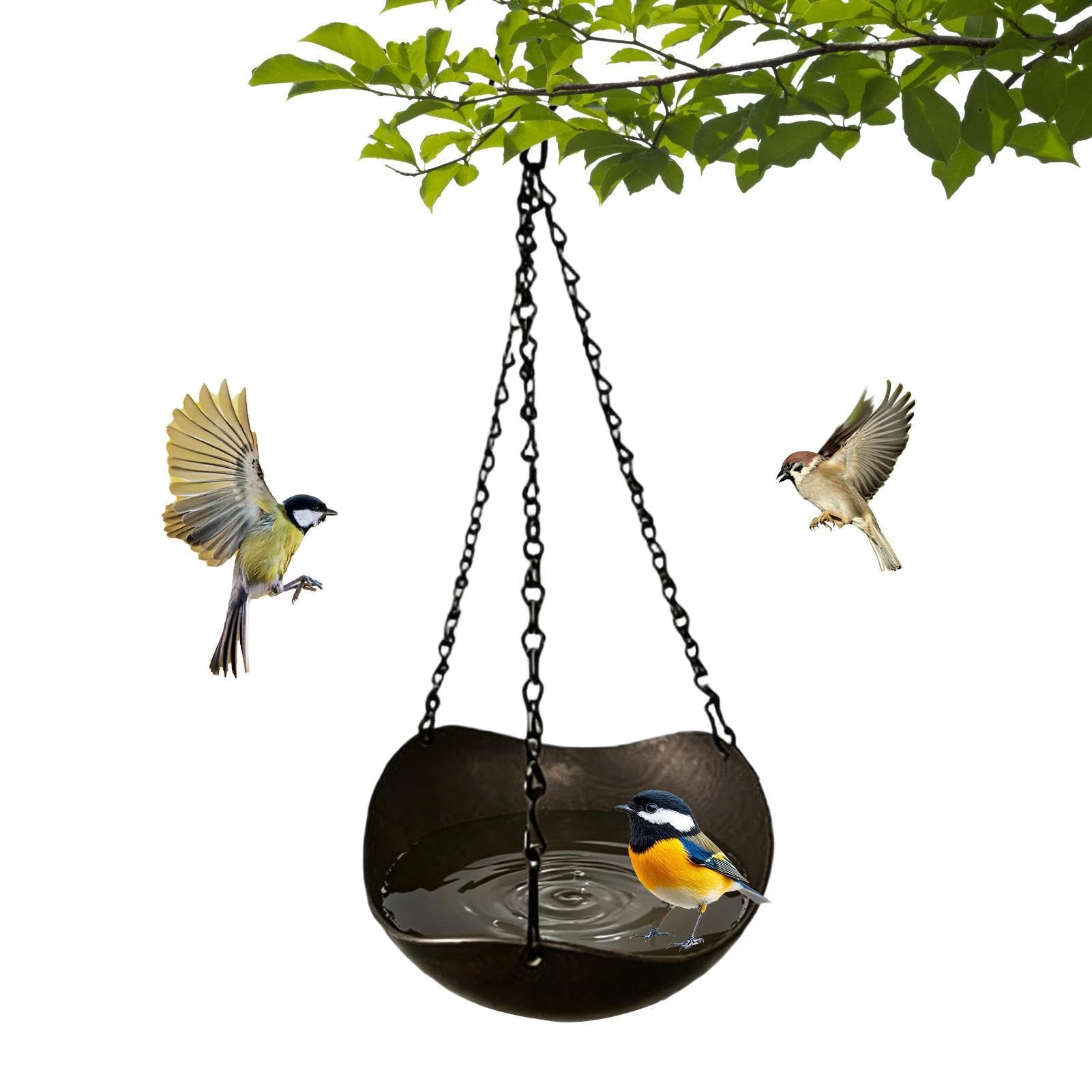 Baño para pájaros vintage con bandeja extraíble de resina para jardín y patio exterior