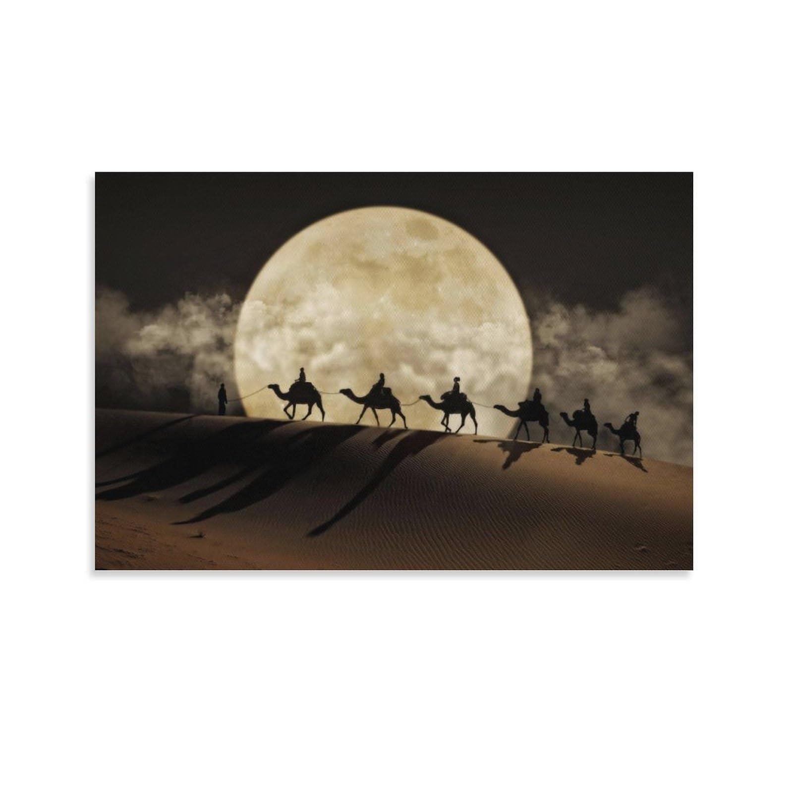 Amazon.co.jp: 砂漠のラクダの風景キャンバス絵画月の夜のシーン