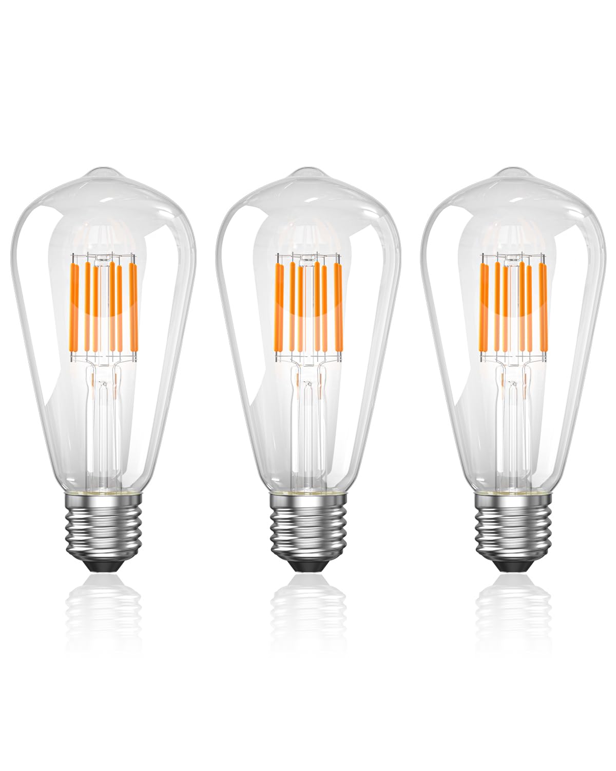 8W E27 LED Bulb Dimmable,LED Light Bulb Warm White 2700K, E27 Edison Screw Bulb ST64 Vintage Bulb,Decorative Vintage Light Bulb for Home Lighting,Cafe,Bar (Pack of 3)