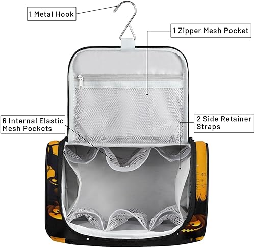 Miniatura 5 de Classic Halloween Style Toiletry Bag for Women Travel Makeup Organizer with Hanging Hook Traveling Cosmetic Bags for Toiletries Accessories