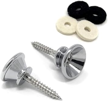 Guitar Strap Buttons Chrome Oversized Large 17mm Universal Fit for Acoustic and Electric Guitar and Bass 2 with Screws and Felt Washers SB130-CHR