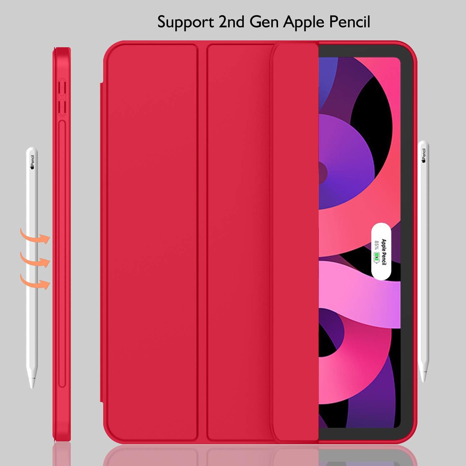 iMieet iPad Air 11 Inch Case M4/M3/M2(2026/2025/2024), iPad Air 5th/4th Generation Case 2022/2020 10.9 Inch with Pencil Holder,Trifold Stand Smart Case with Soft TPU Back(Red)