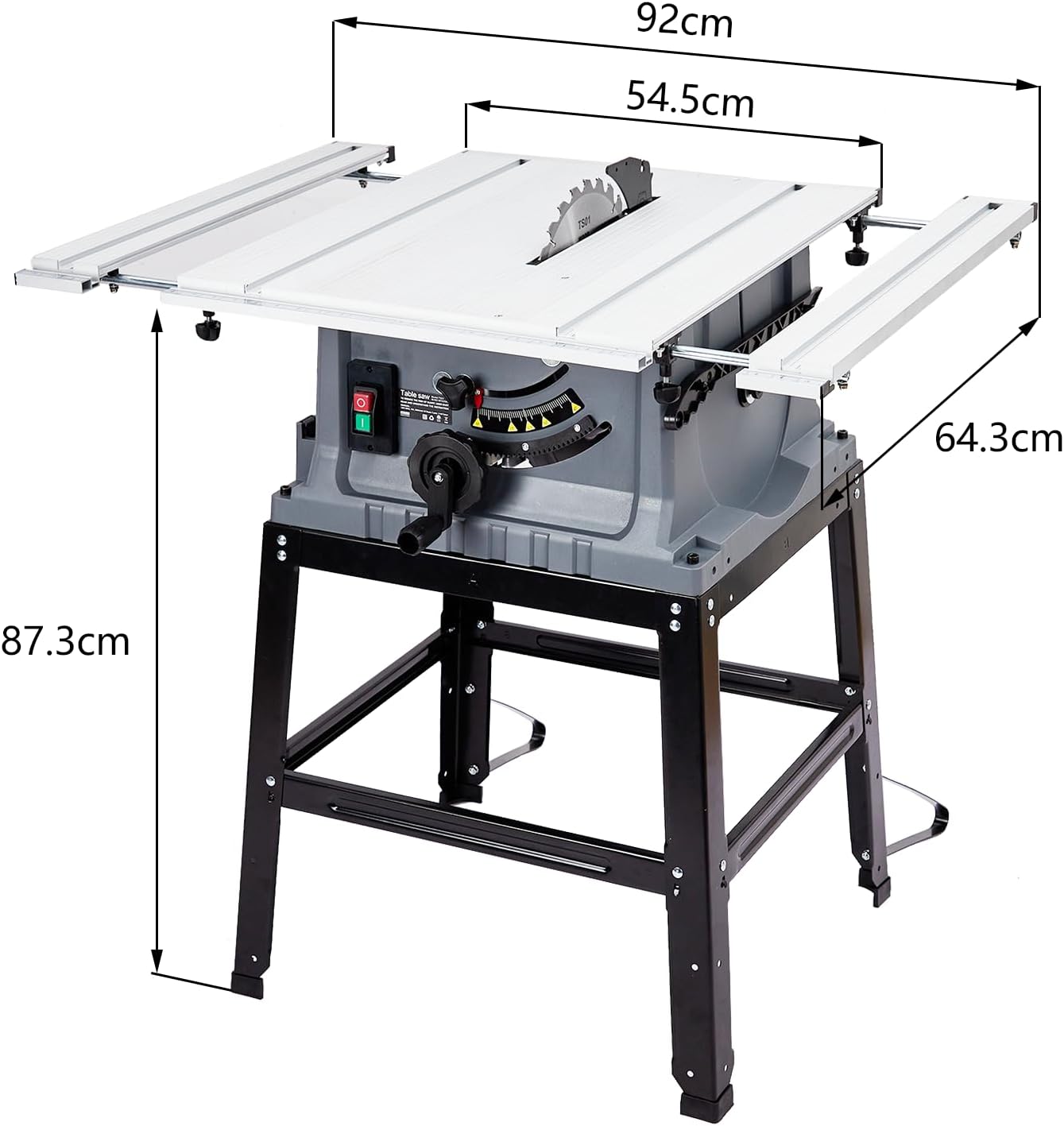 Table Saw 10 Inch, 5000RPM Powerful Tablesaw With Stand & Protective Cover, 90°Cross Cut & 0-45°Bevel Cut, Jobsite Table Saw Adjustable Depth, for Woodworking, Metal, Plastic