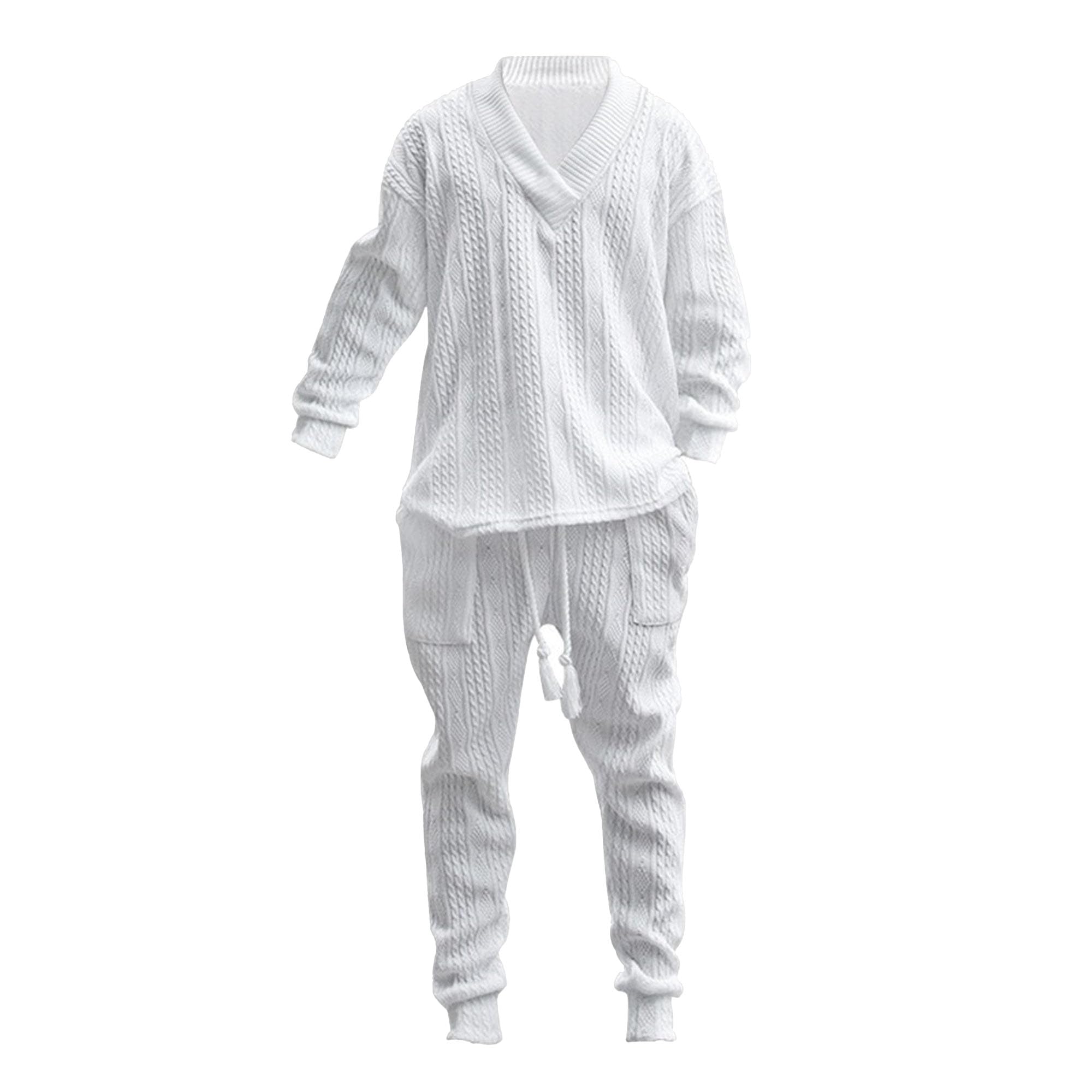 Men's Long Sleeve Jacquard Tracksuit 2 Piece Sweatshirts Fashion V-Neck Premium Sweaters Sets Pullover Outfits
