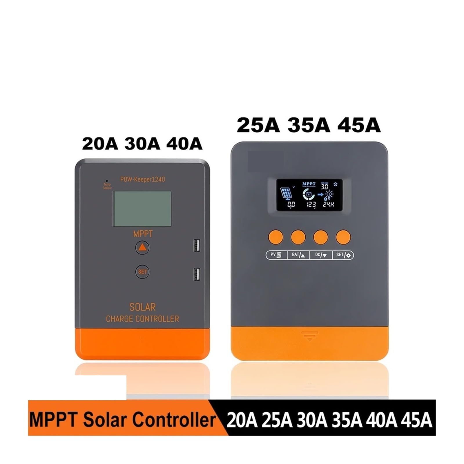 controlador de carga solar, Controlador De Carga Solar MPPT 20A 25A 30A 35A 40A 45A For 12V 24V, Regulador Batería Ácido/litio, Retroiluminación LCD(20A)