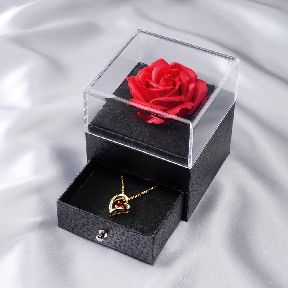 EUROtops Ewige Rose mit vergoldeter Halskette, rote Blume in Schatulle | Herz-Anhänger mit Zirkonia, 925er Sterlingsilber mit 750er Vergoldung, Geschenk zu Valentinstag, Muttertag, Weihnachten