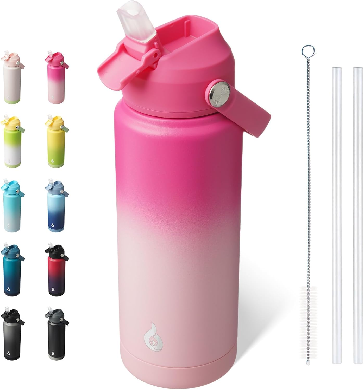 BJPKPK Botella de agua con tapa con pajilla, botellas de agua aisladas al vacío de 24 onzas, termo de acero inoxidable de metal para deportes,