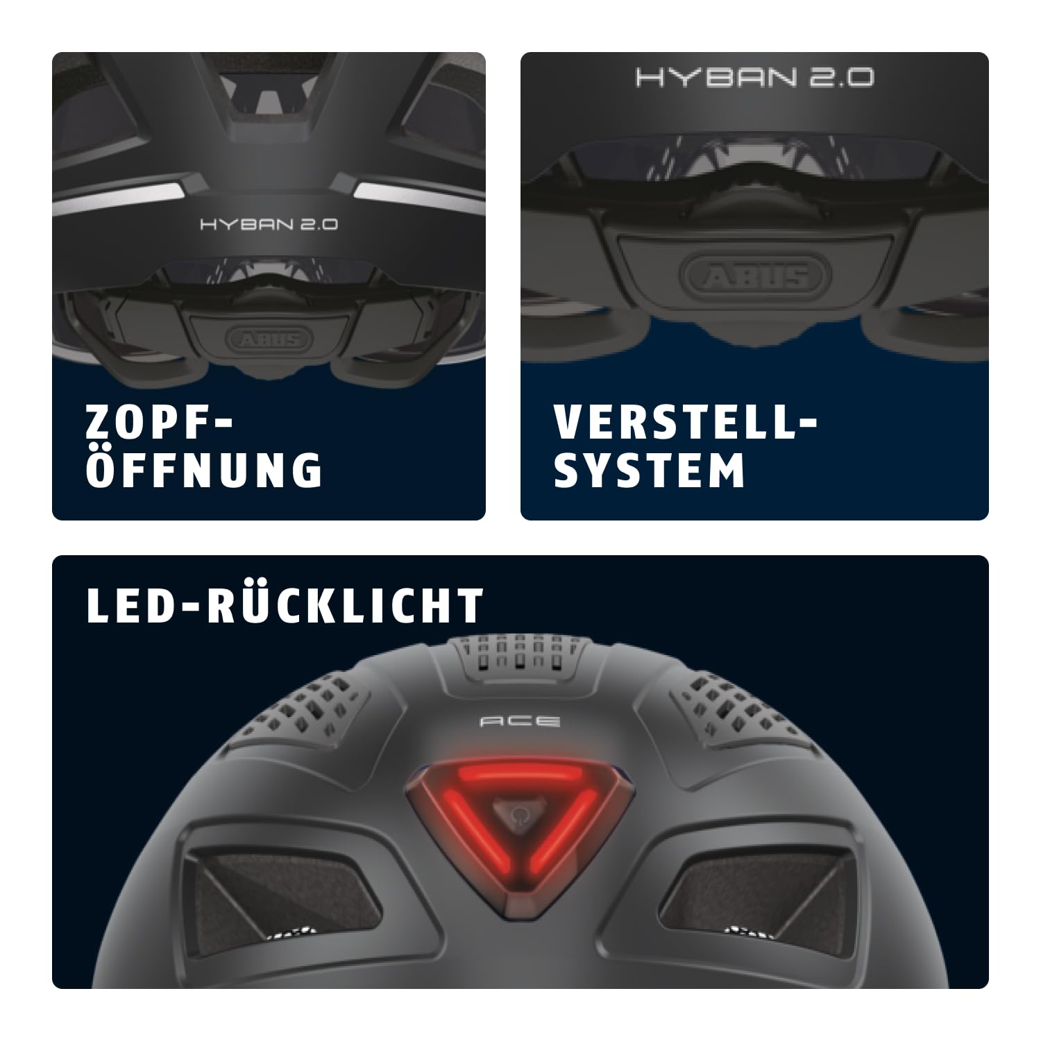 ABUS Stadthelm Hyban 2.0 ACE - Fahrradhelm mit Visier, Licht und ABS-Hartschale - für Damen und Herren
