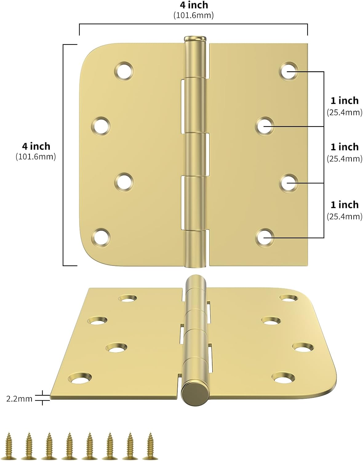 goldenwarm Pack of 6 4in Door Hinges Brushed Brass Gold Door Hinges Butt Hinges with Square & Round Corners, Interior Door Hardware