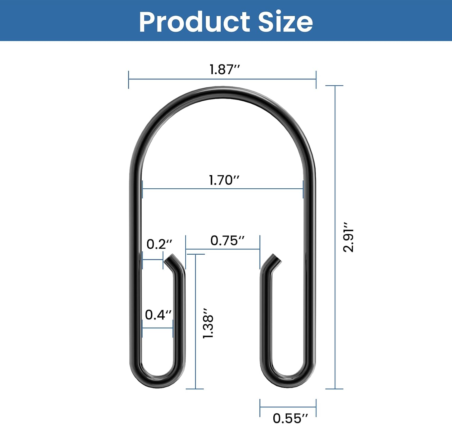 Black Shower Curtain Hooks Rings ，Double Sided Shower Curtain Rings Rust Proof，12 pcs Shower Hooks for Inside Shower，Smooth Sliding Anti-Drop Double Shower Rings for Curtain (Black)
