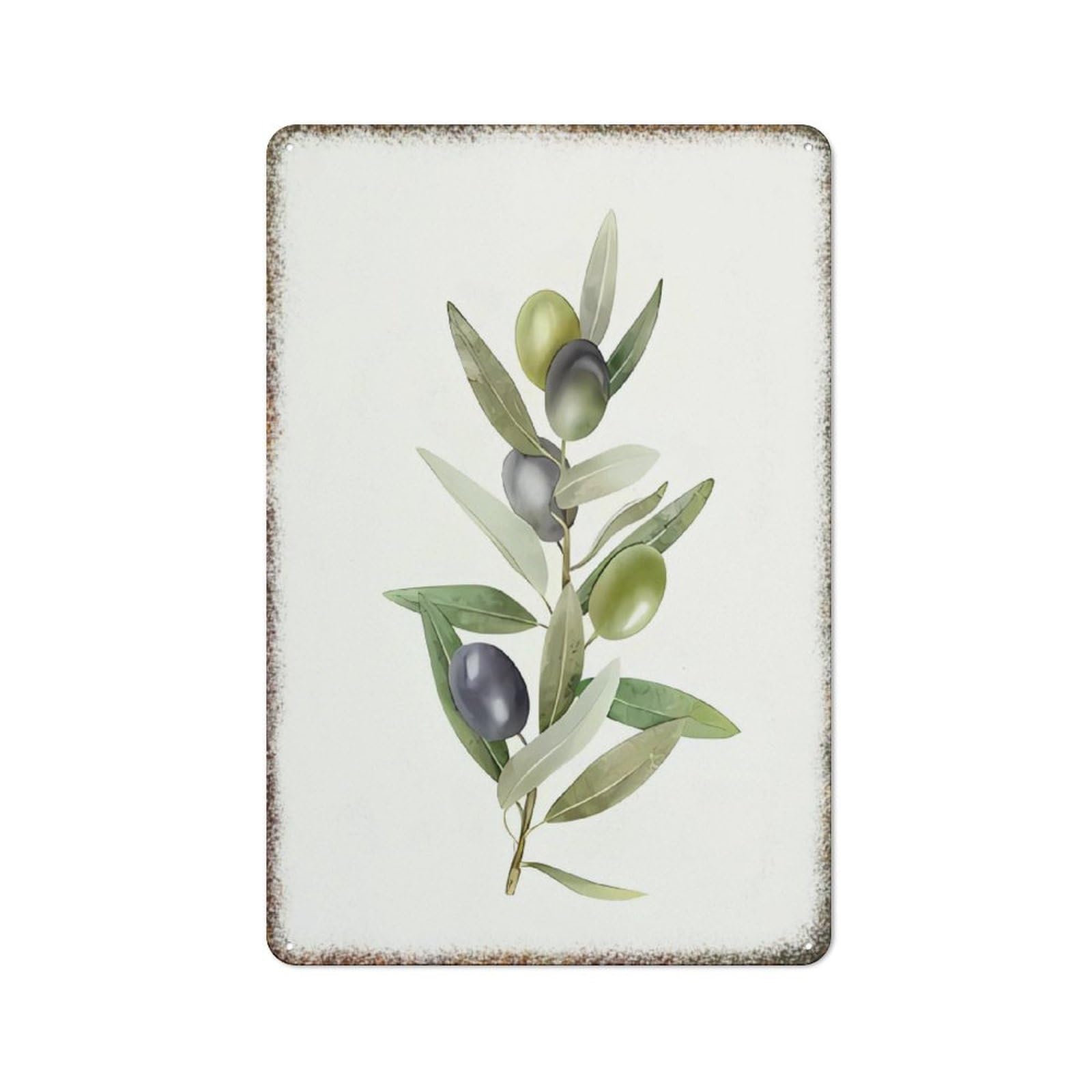 Green Olive Leaf Minimalist Watercolor Art Embossed High Gloss Metal Sign Simple Ornamental Horticulture Home Wall Decor 8x12 Inch