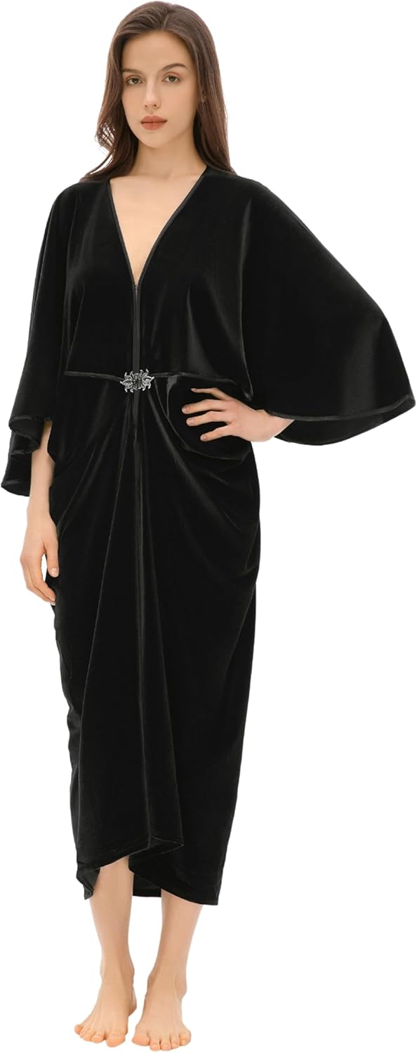 BABEYOND 1920s Velvet Cocoon Gown - Hollywood Style Robe Great Gatsby Party Outfit Women Batwing Sleeves Art Deco Coat Robe