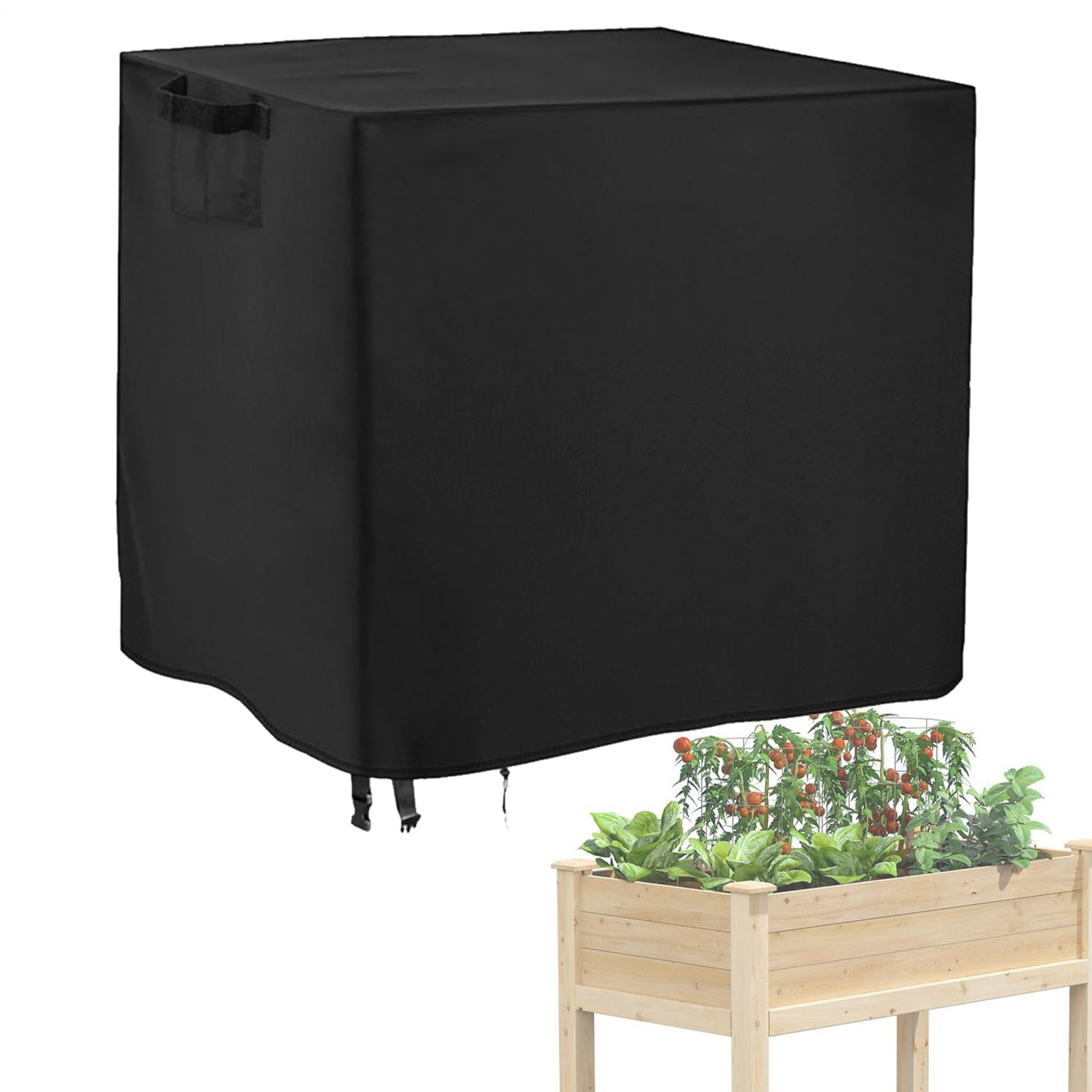 Protector impermeable para plantas contra congelación en cama de jardín elevada ante clima frío