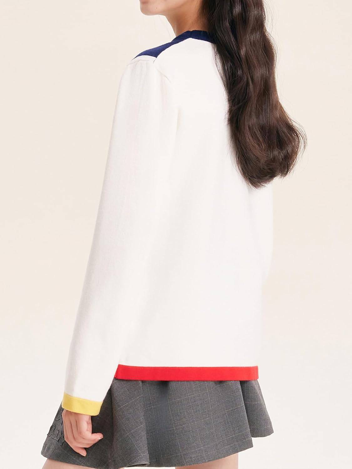Girls Long Sleeve Cat Graphic Color Block Crew Neck Pullover Sweater for 6-16 Years