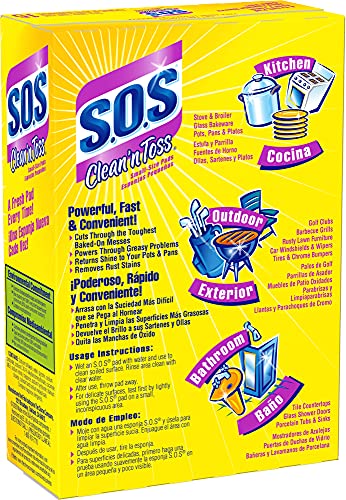 S.o.s Clean N' Toss Steel Wool Soap Pads, Home Cleaning Pads, Reusable Soap Scrubbers, Grease Cleaner, Outdoor, Bathroom Or Kitchen Cleaning, Small Size Pads, 15 Count #TOP2