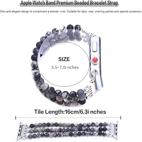 Miniatura 5 de Pulsera de cuentas de piedra natural compatible con Apple Watch Band Series 9, 10, Ultra 2, SE, Ultra 8 7 6 5 4 3 2 1, correa de reloj elástica para
