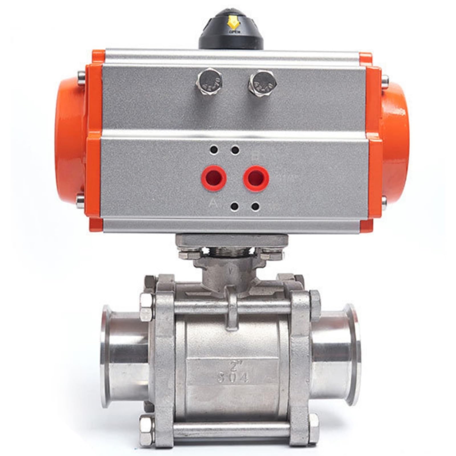 DN50 304 Stainless Steel Ball Valve Three Piece Tri Clamp Type with Double Acting Cylinder Pneumatic Ball Valve