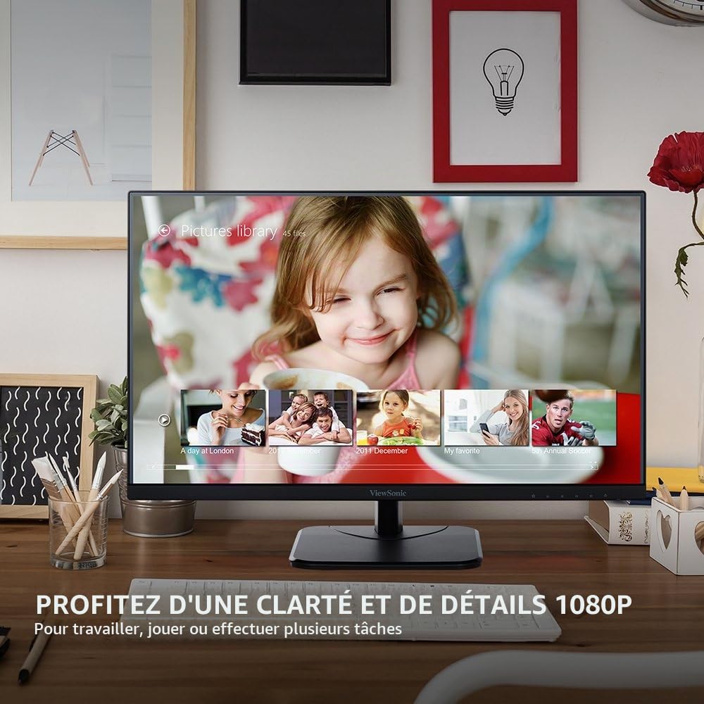 ViewSonic VA2456-mhd Moniteur IPS 24" Full HD 1920x1080 Pixels, 5ms, VGA, HDMI, DP, Haut-parleurs, Noir