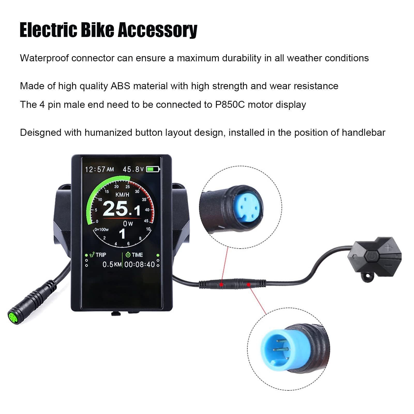 Dilwe Contrôleur de Commutateur de Vélo électrique, Contrôleur de Commutateur D'affichage P850C à 4 Broches Compatible avec Le Panneau D'affichage de Moteur à Central P850C