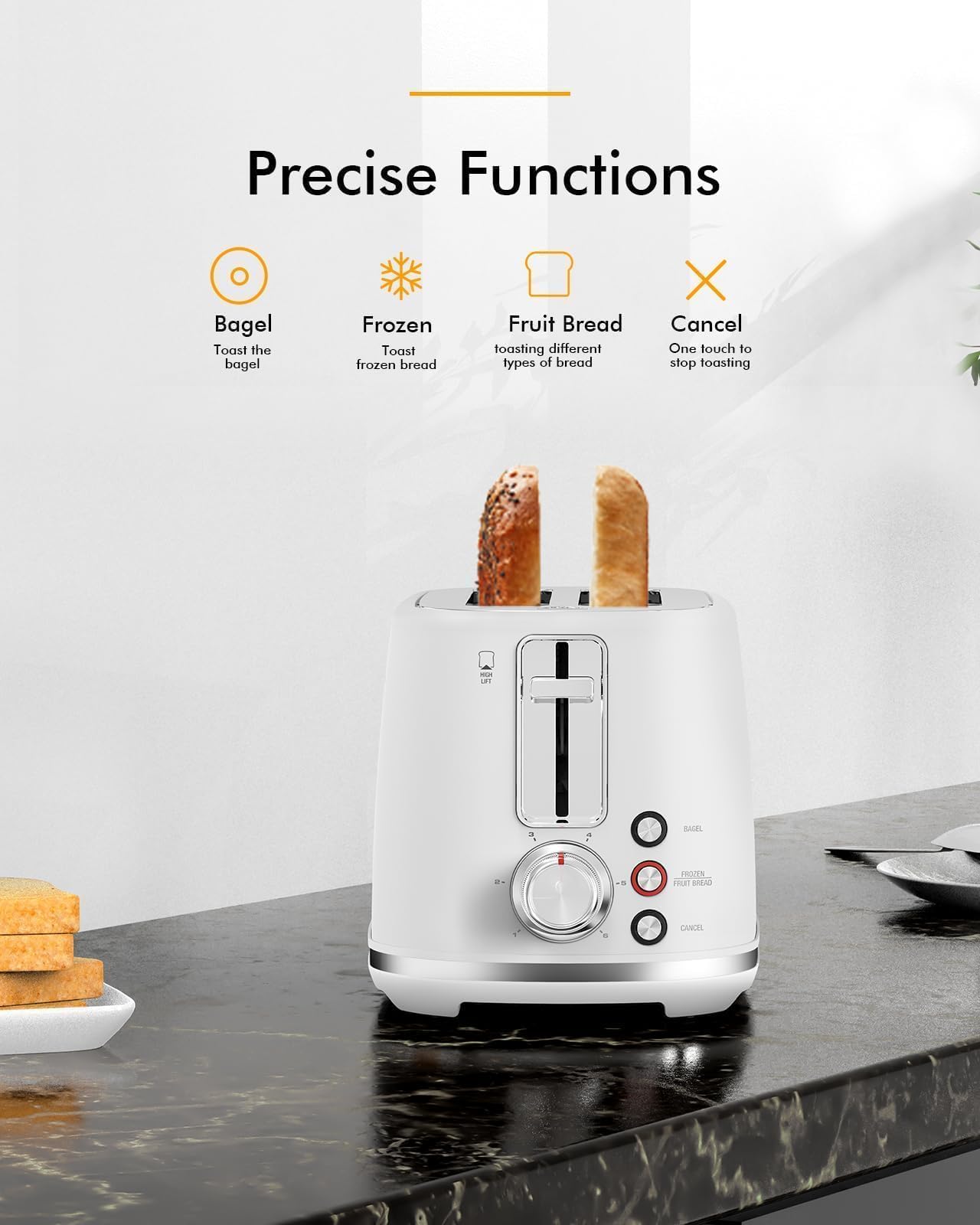 2-Slice Stainless Steel Toaster – Wide Slot, 6 Browning Levels, Reheat & Defrost, Removable Crumb Tray - View #10