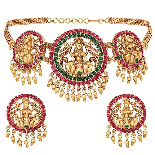 Image of Peora Gold Plated Bridal Jewellery Set with Kamarband Gift for Women Indian Traditional Ethnic Wedding
